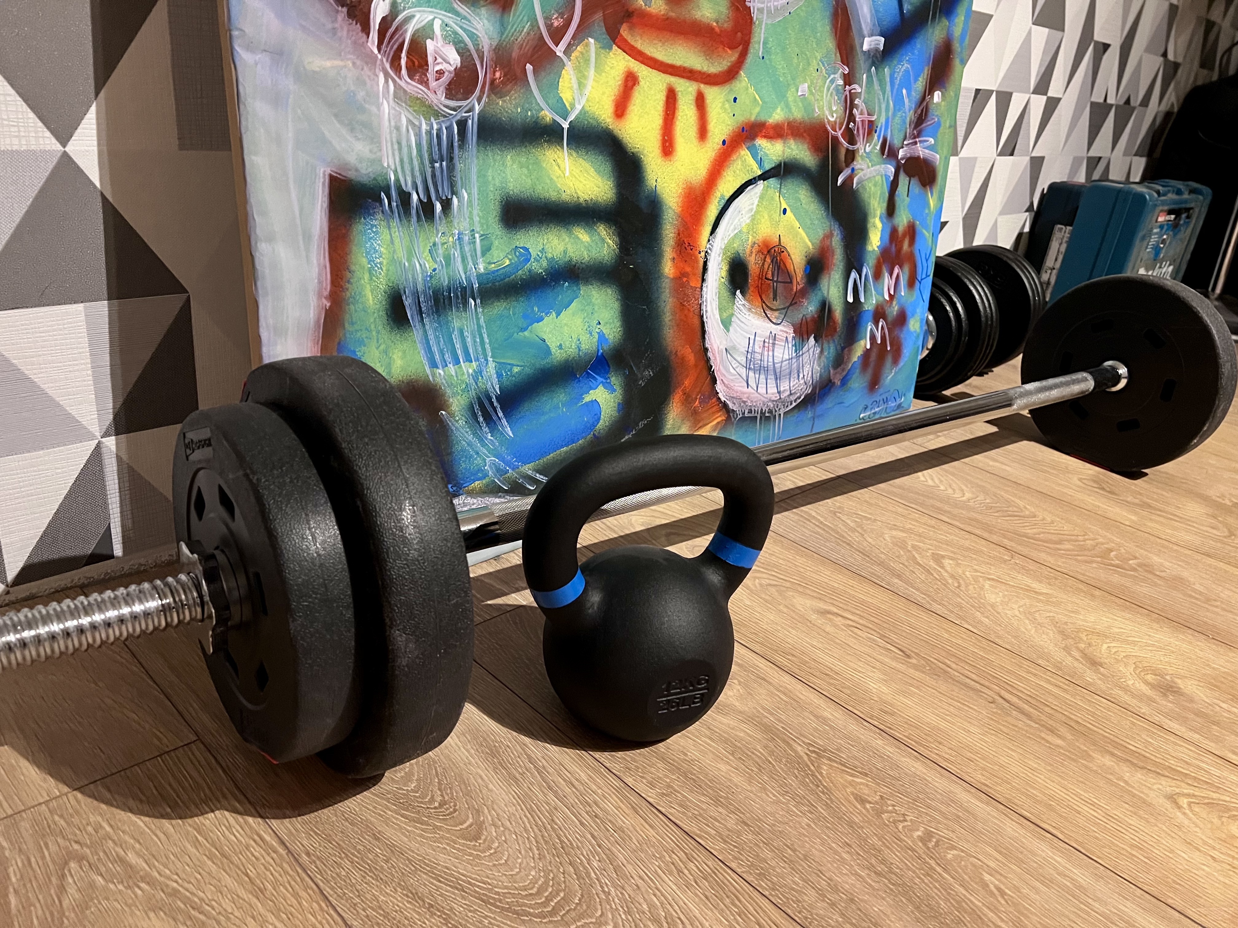 Barbell and kettlebell